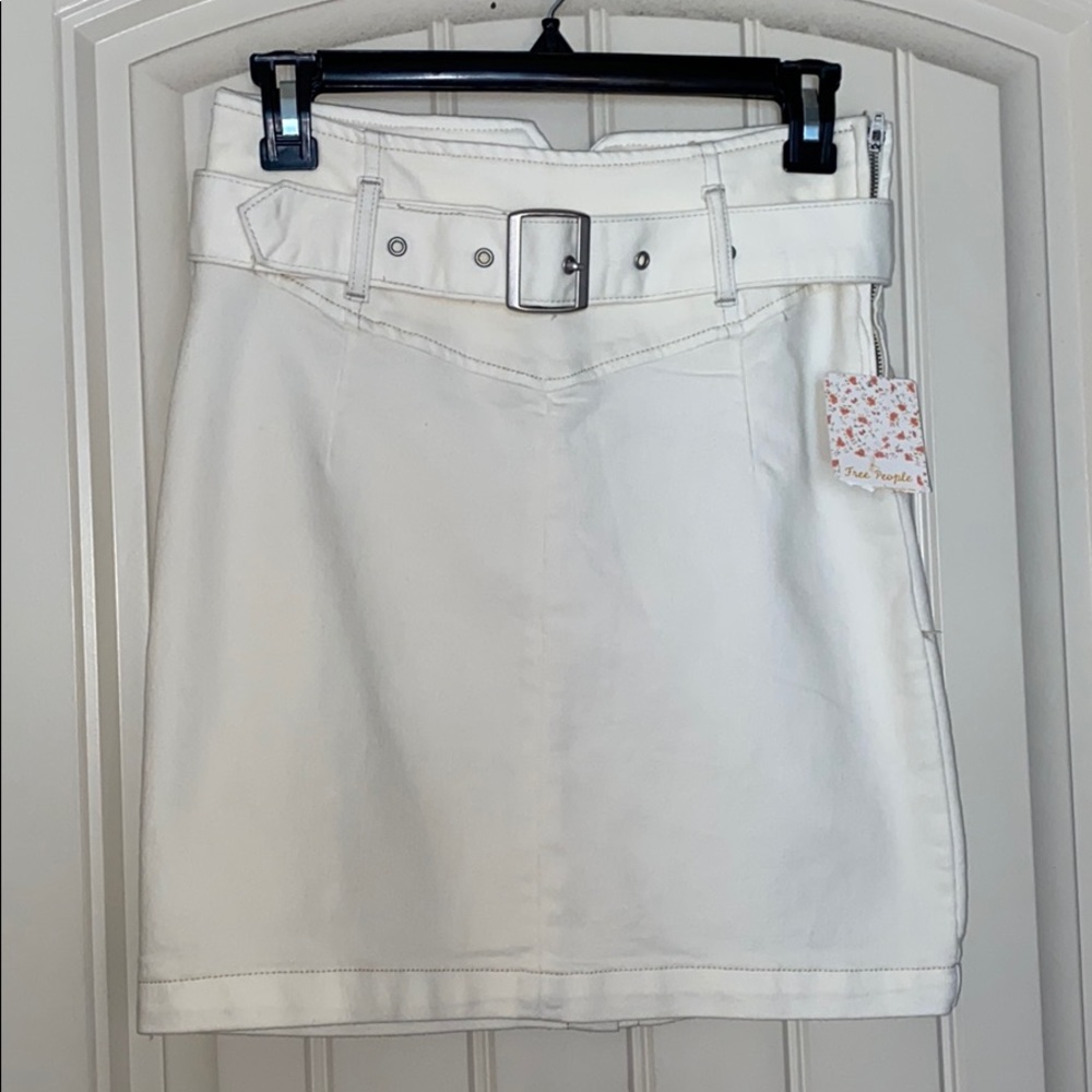 Free People Living It Up Denim Belted Pencil Skirt